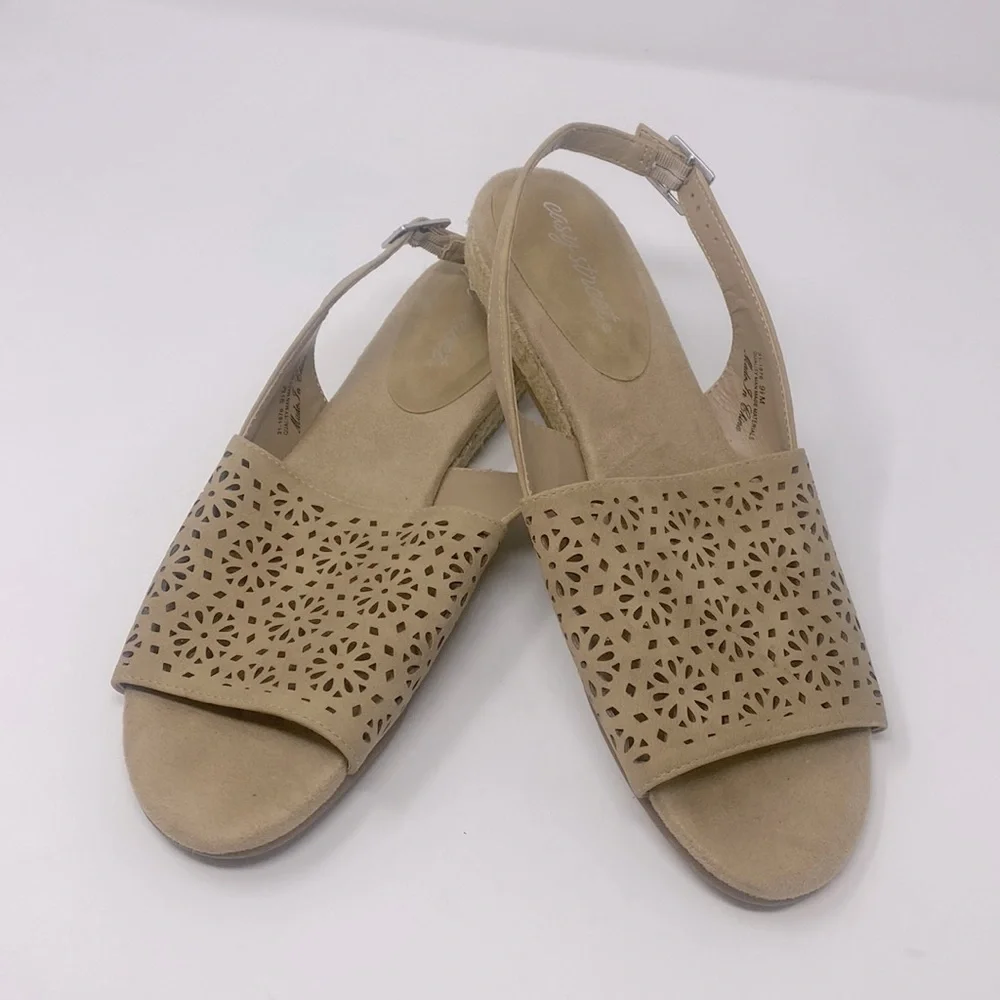 Easy Street Tan Faux Suede Cut Out Espadrille Sandal Size 9.5